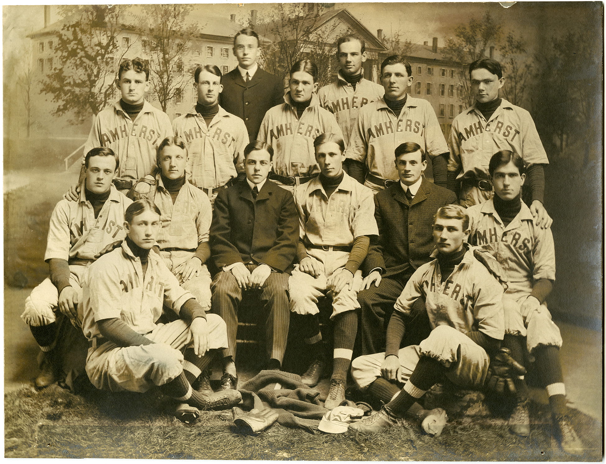 Amherst's baseball team of 1902. Dunleavy and Kane are seen sitting together in the middle row, far right.