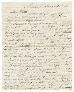 Sidney Brooks letter to his father Obed Brooks, March 21, 1840