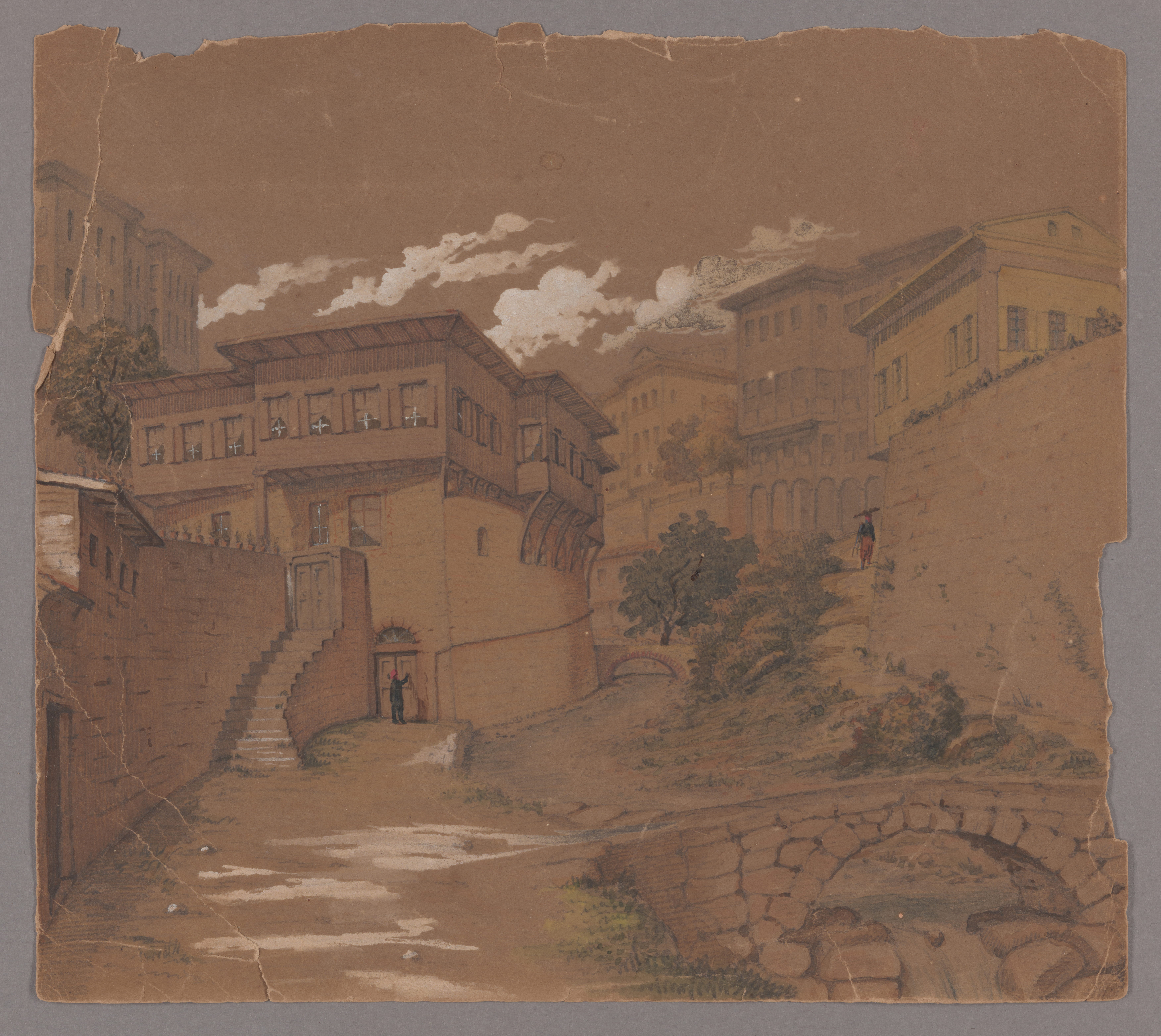 Henry J. Van Lennep watercolor sketch of a Constantinople street.