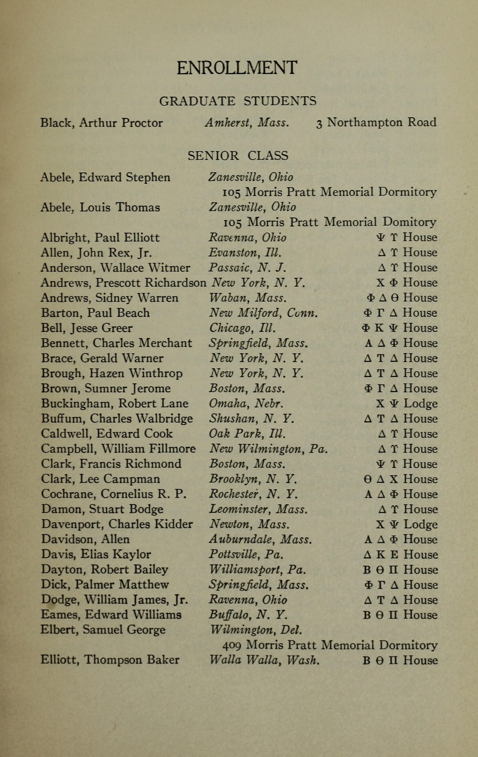 Page of Amherst College Catalog