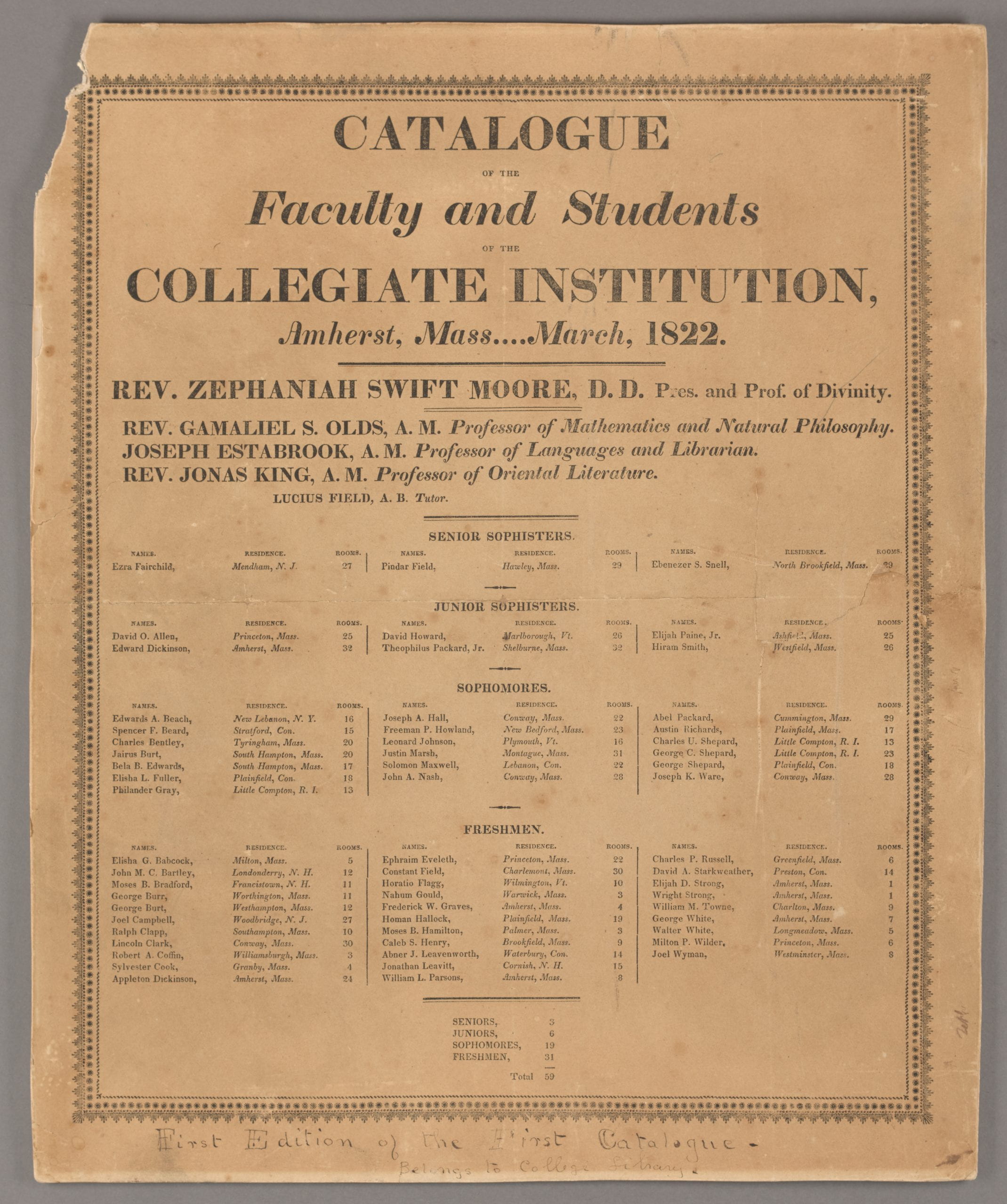 First Amherst College Catalogue, 1822