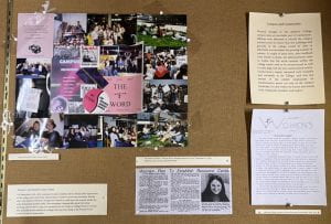 Women's and Gender Center poster, women's group newsletter, and an excerpt from The Student about establishing a women's resource center 
