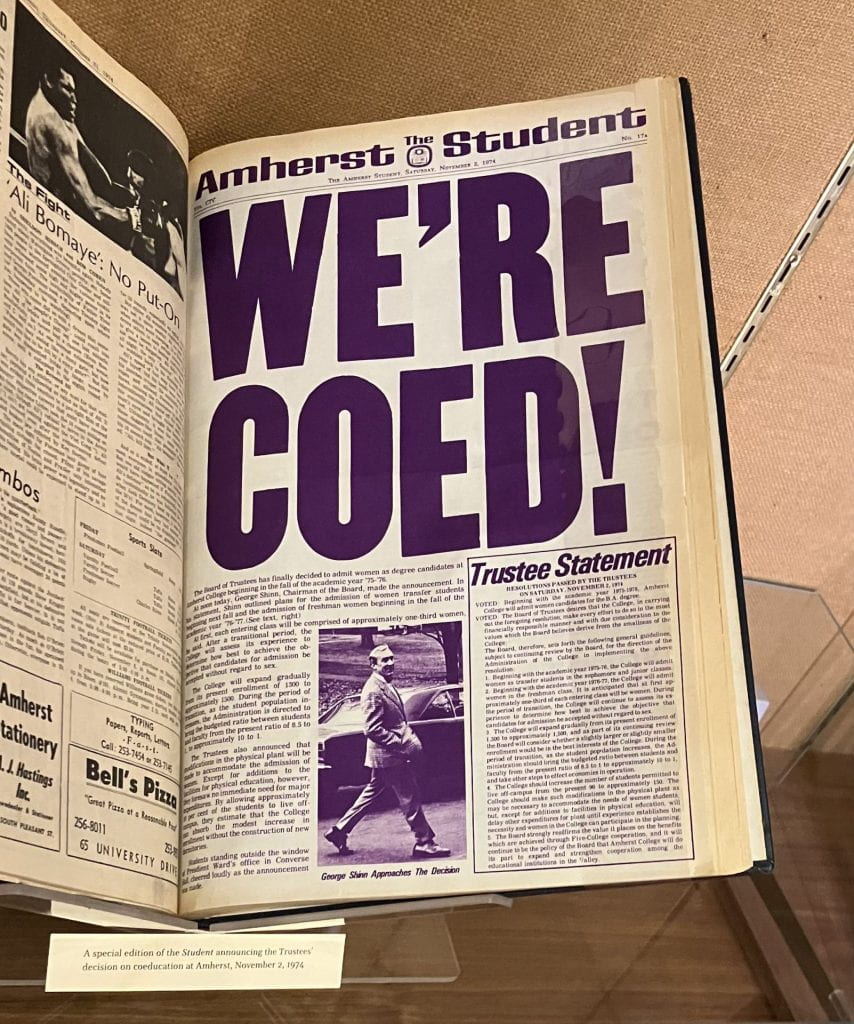 The headline "We're Coed!" in the Amherst Student