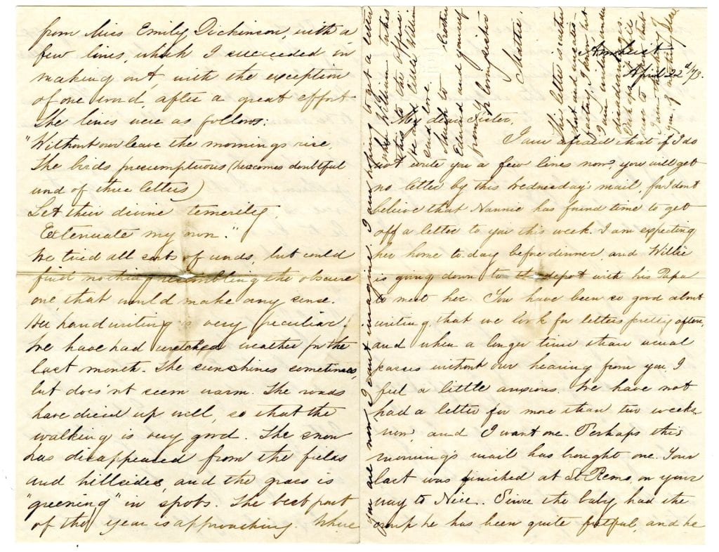pages 1 and 4 of handwritten letter from Martha A. Cushing Esty, 1873